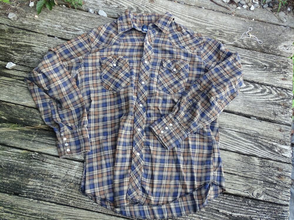 Wrangler VTG 90s Plaid Flannel Pearl Snap Shirt L Western Casual Long Sleeve